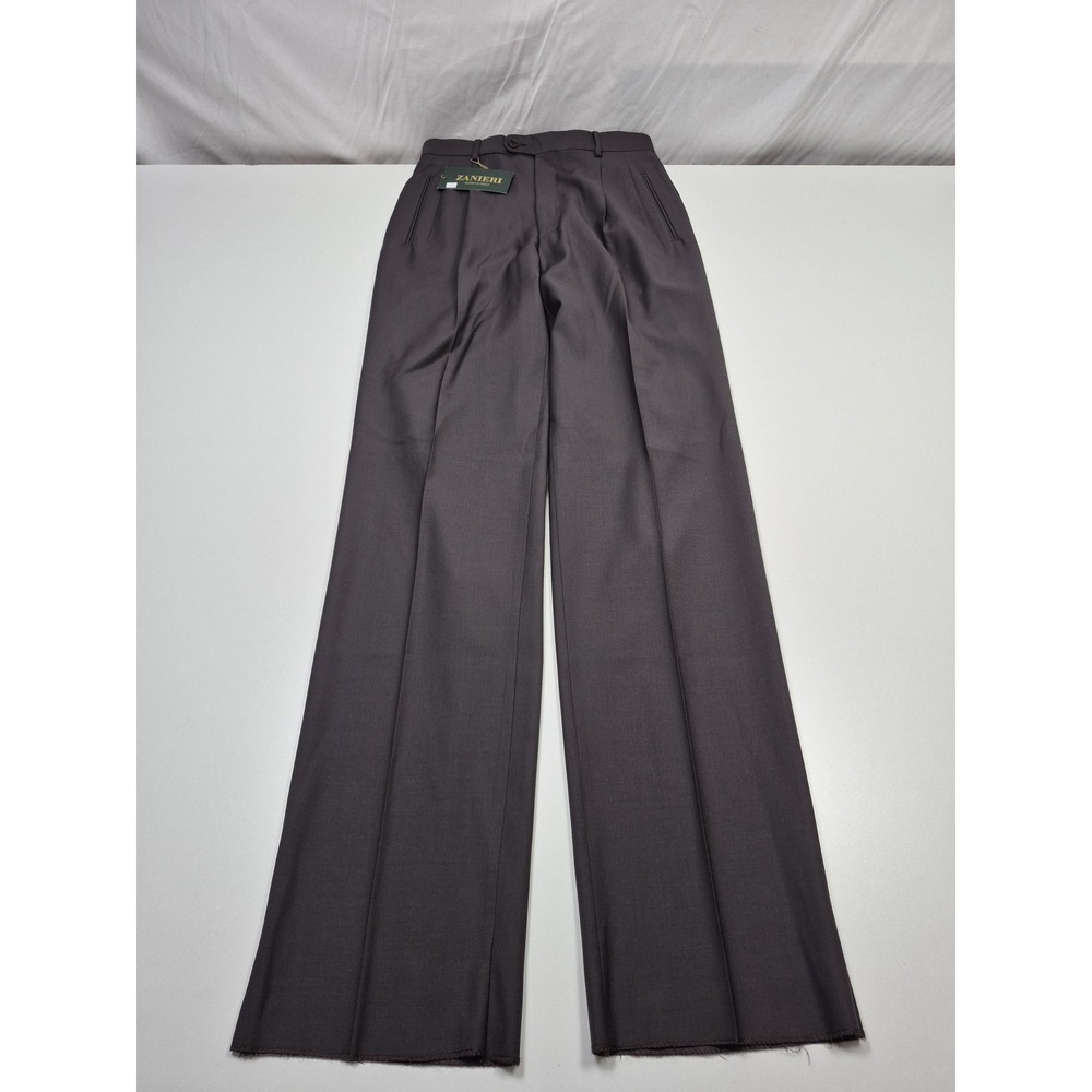 Zanieri Dress Pants Mens 30x36 Gray Wool Pleated Super 100s Unhemmed Italy NWT